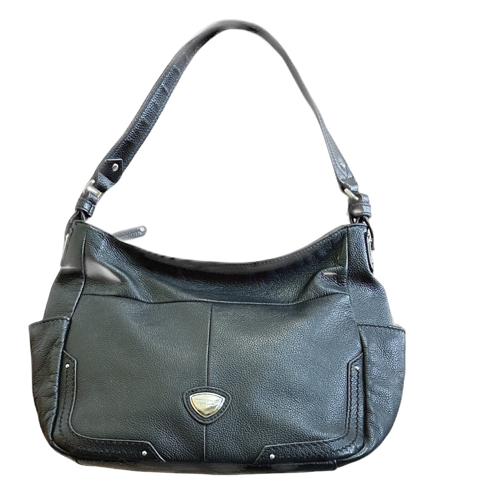 Boho Slouchy Dark Academia Y2K Black Pebbled Leather Tignanello Shoulder Bag